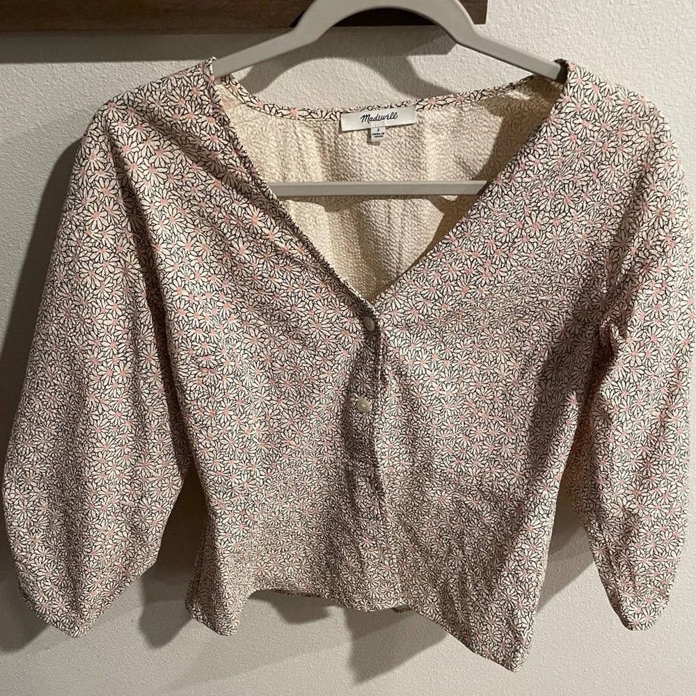 Madewell‎ florentine peplum top daisy patch puff sleeve blouse button Size 2